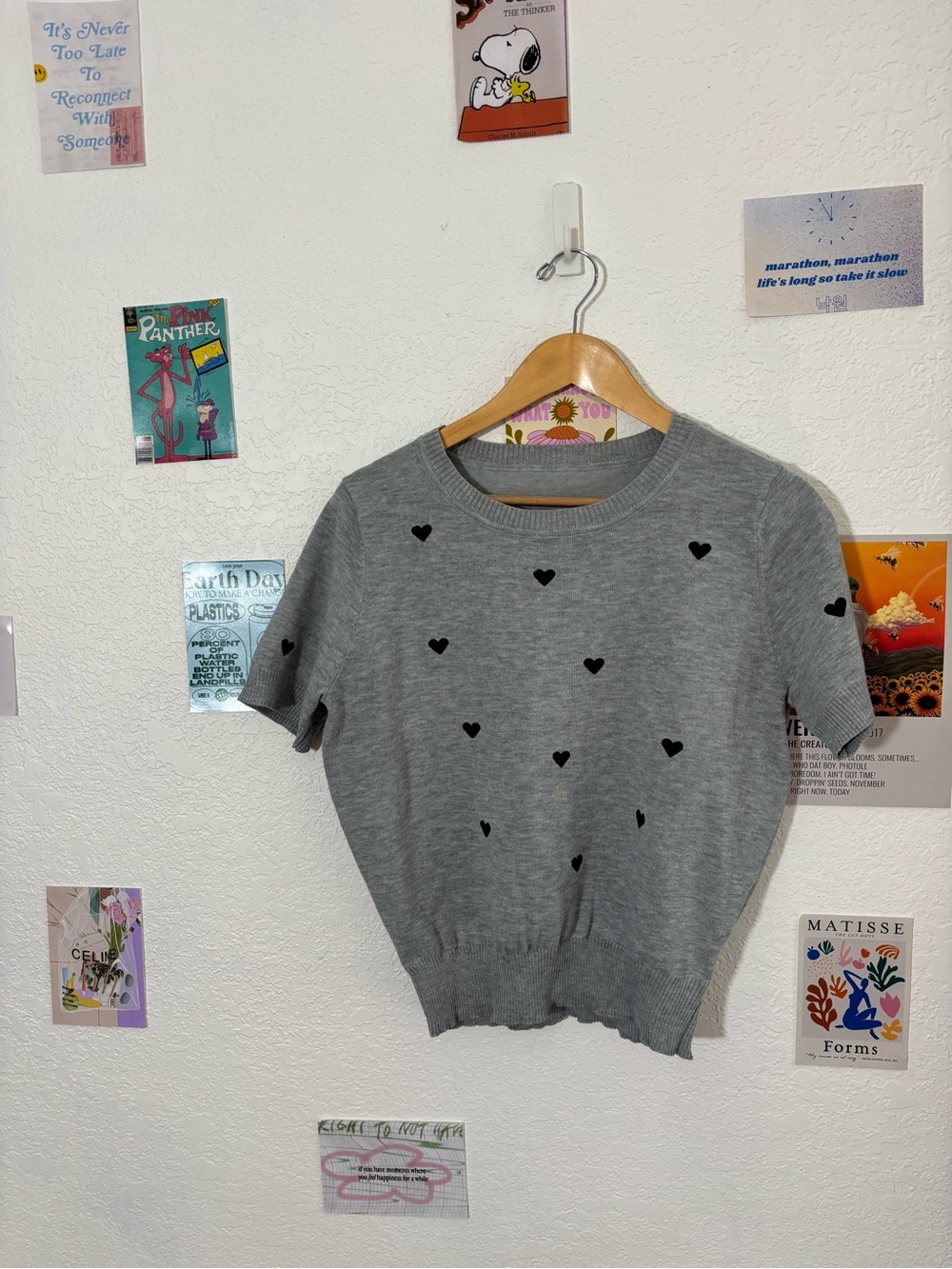 Women's Short-Sleeve Grey Heart Sweater Top